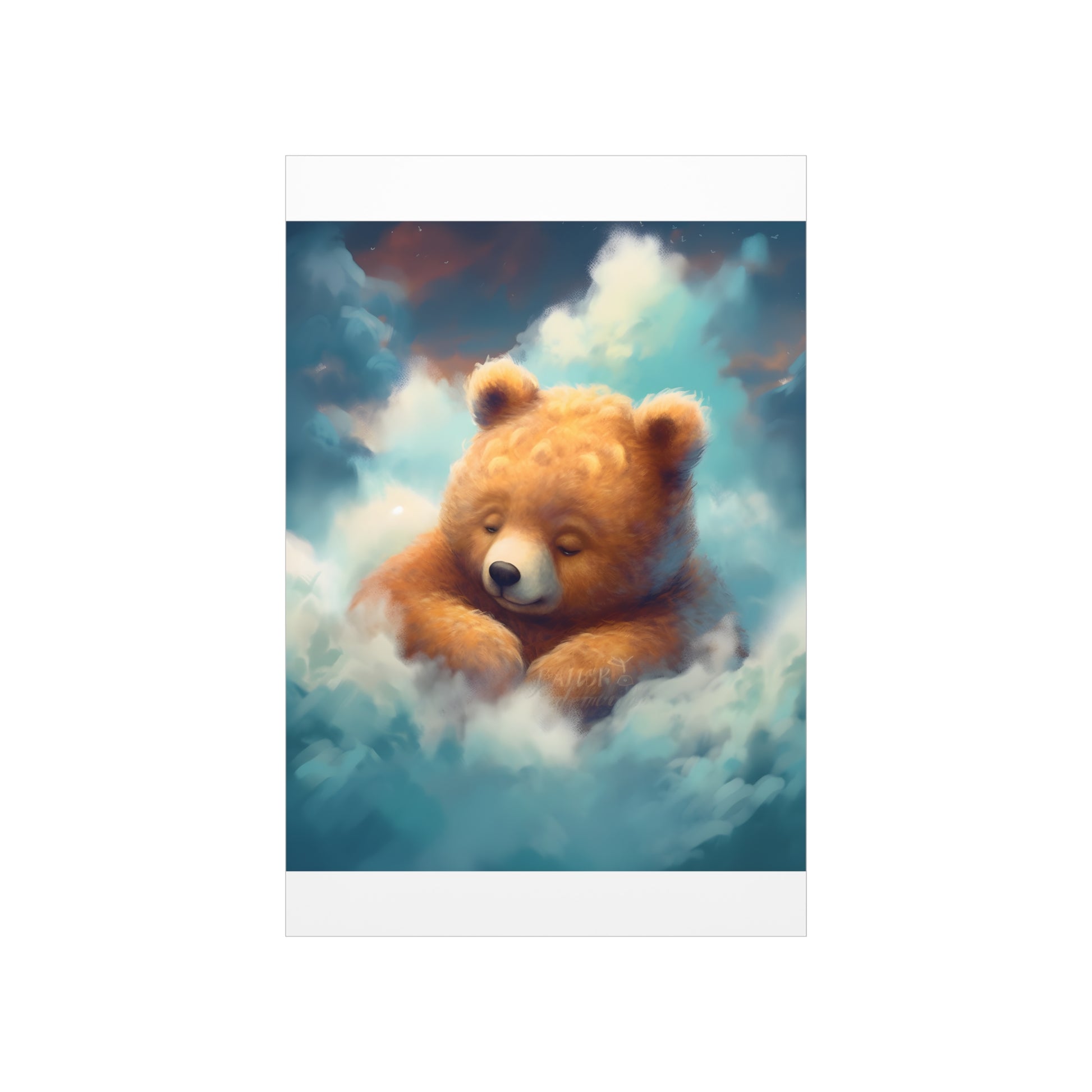 Cute sleeping Bear, Baby Room Wall Art, Nursery Decor, Kids room decor, clouds, sleeping animals, Animals Nursery Art , Nursery Décor, - CosmicDeva