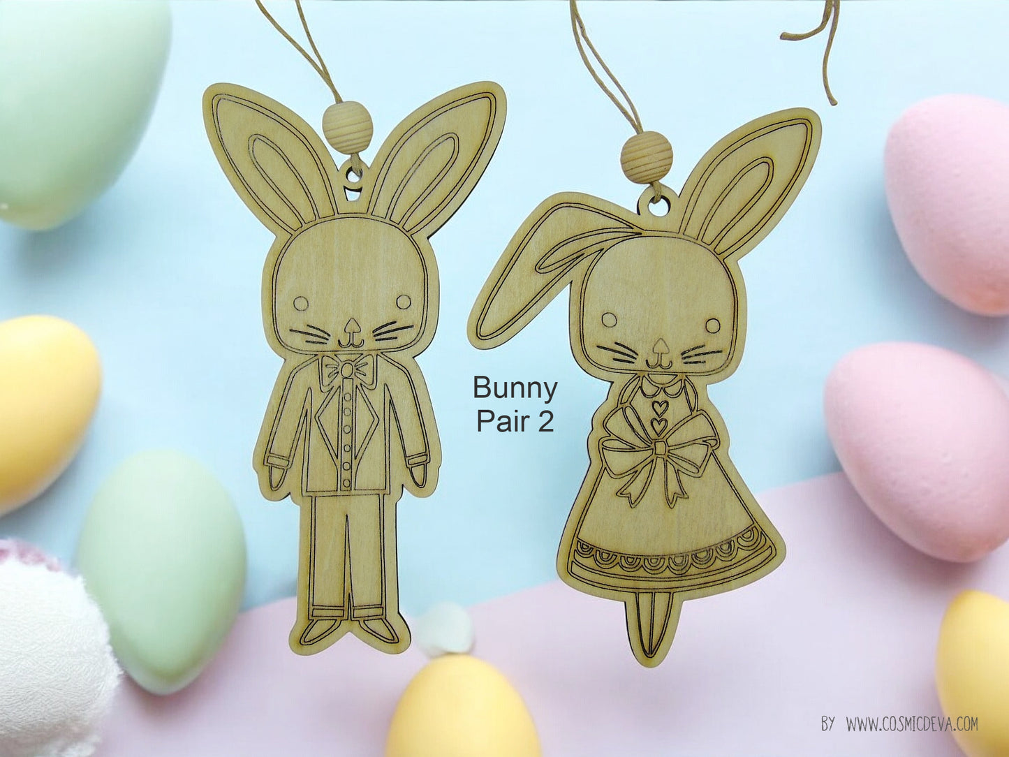 Handmade Wooden Easter Bunny Ornaments - CosmicDeva