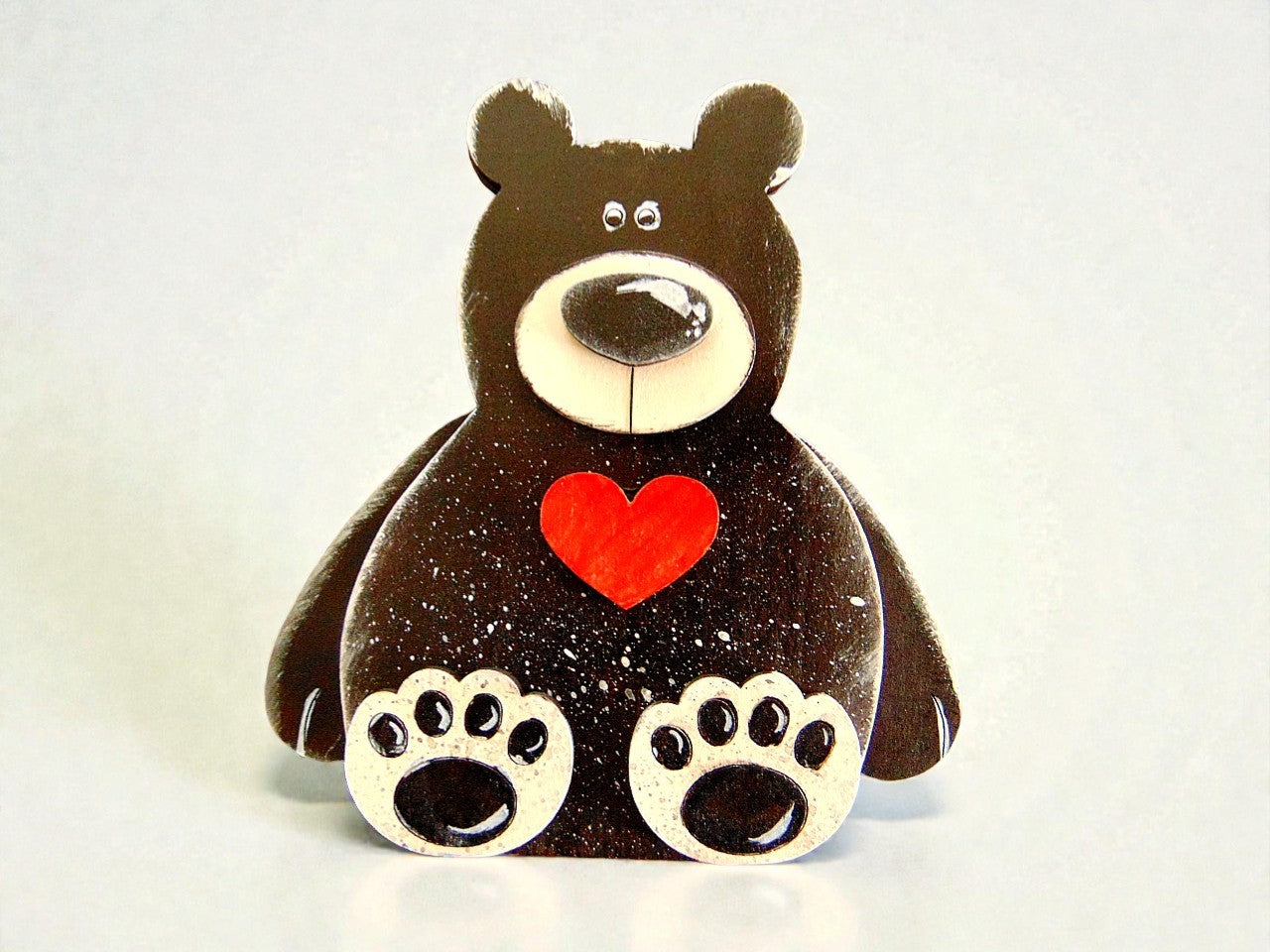 Black Bear with Heart Magnet | Handmade Wooden Bear | Valentine Gift Fridge Decor - CosmicDeva