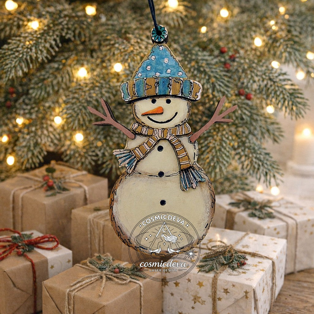 Wooden Snowman Christmas Ornament with Scarf and Hat • Wood Blanks, Ready to Paint or Hand Painted • DIY Holiday Craft • Layered Wood Ornament (Copy) - CosmicDeva