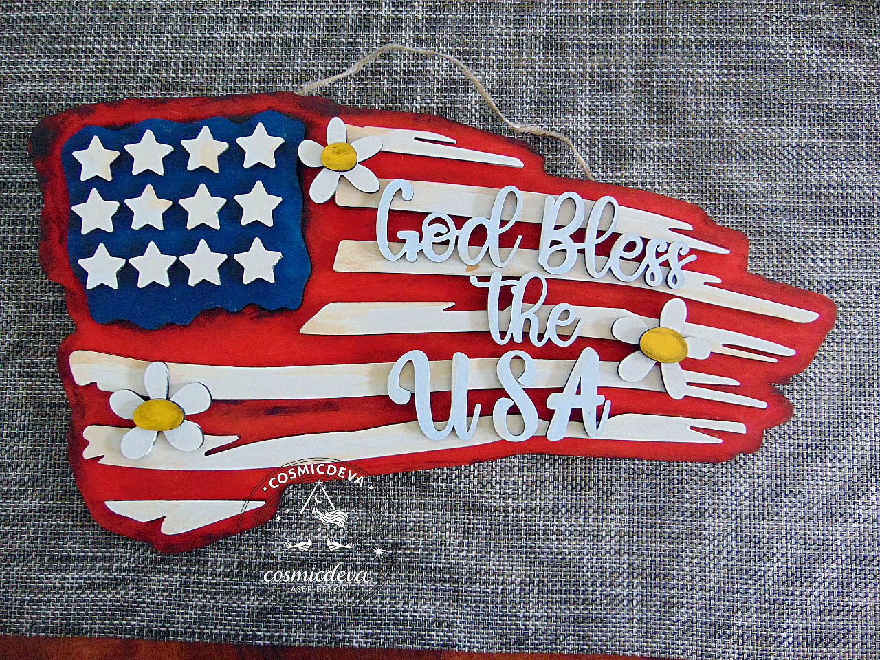 Small Wooden American Flag Sign • Handmade Patriotic Wall Decor • Grungy Distressed USA Wall Art • God Bless the USA • July 4th decorations - CosmicDeva