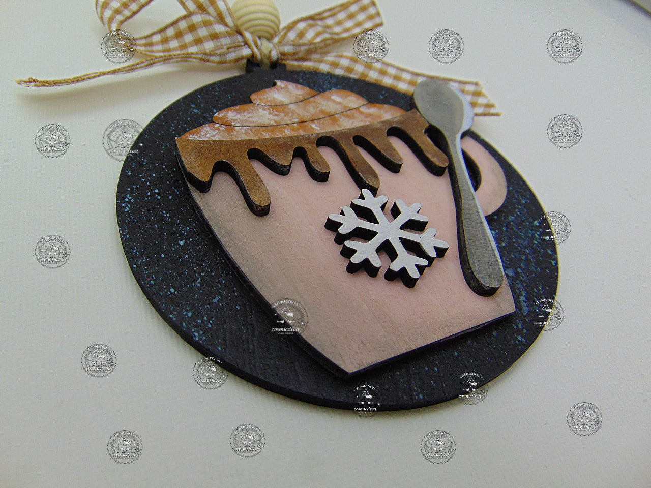 Warm up your tree with this hand-painted Rose Hot Cocoa Mug Wood Ornament. Featuring a snowflake design and rustic twine, it’s the perfect cozy holiday gift!
