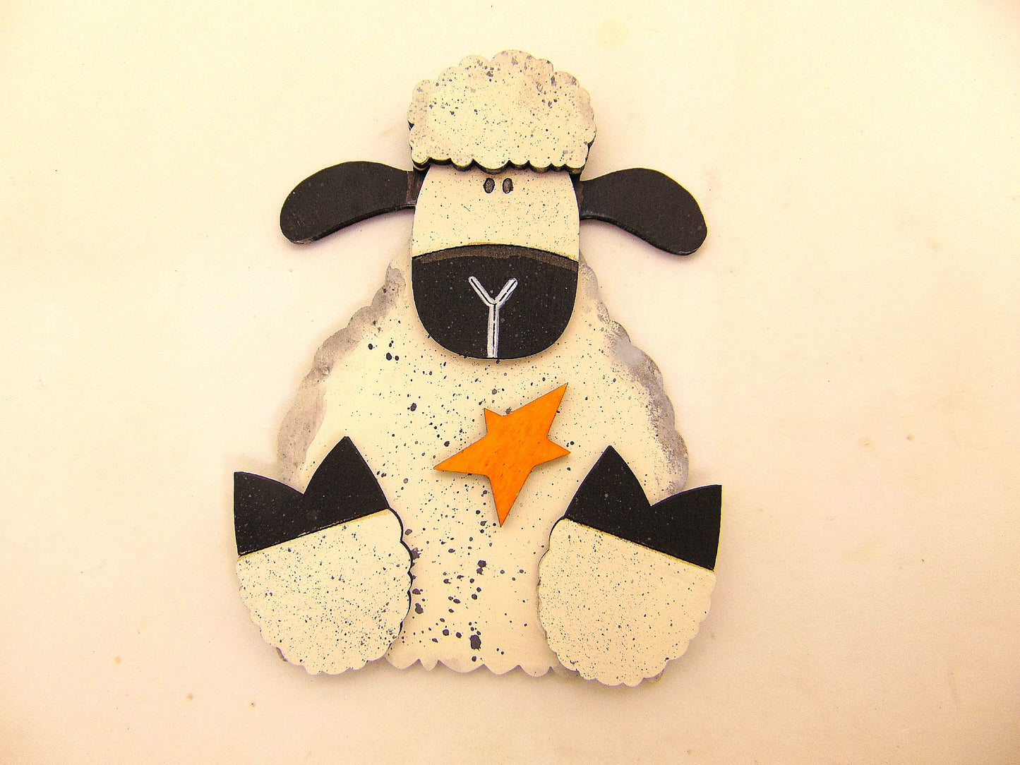Cute Handcrafted Wooden Sitting Sheep Magnet, Hand Painted Farmhouse Decor - CosmicDeva