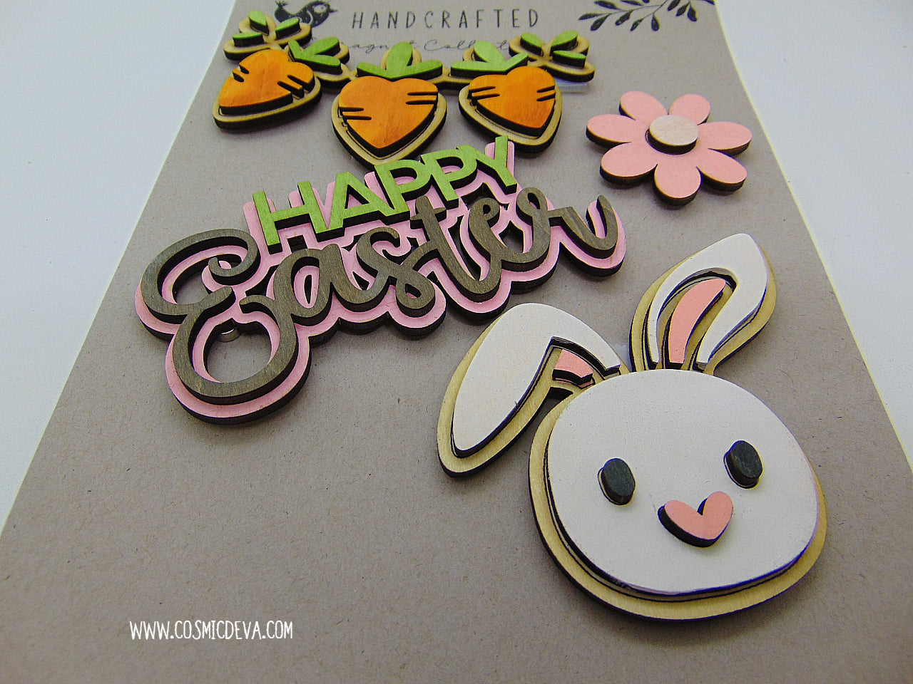 Handmade Wooden Fridge Magnets, Easter Bunny-Themed Set of 4 - CosmicDeva