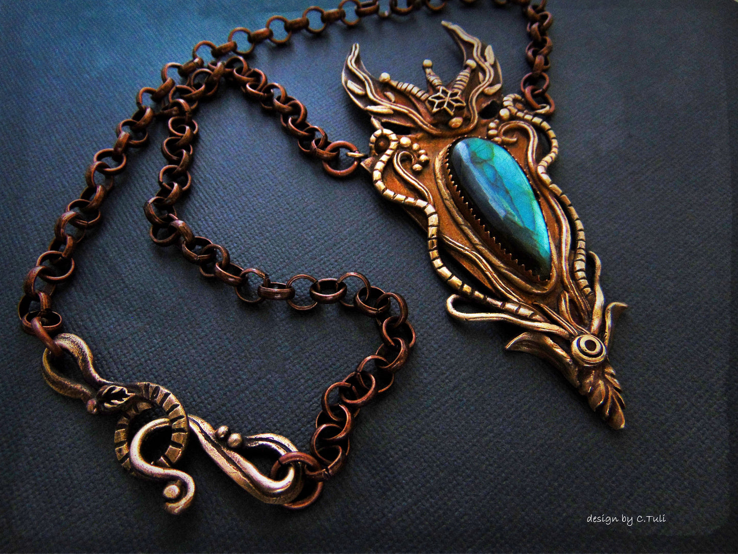 reserved !!! Handcrafted Bronze Pendant Flashy Labradorite – Queen Of The Night, Statement Necklace, One Of A Kind - CosmicDeva