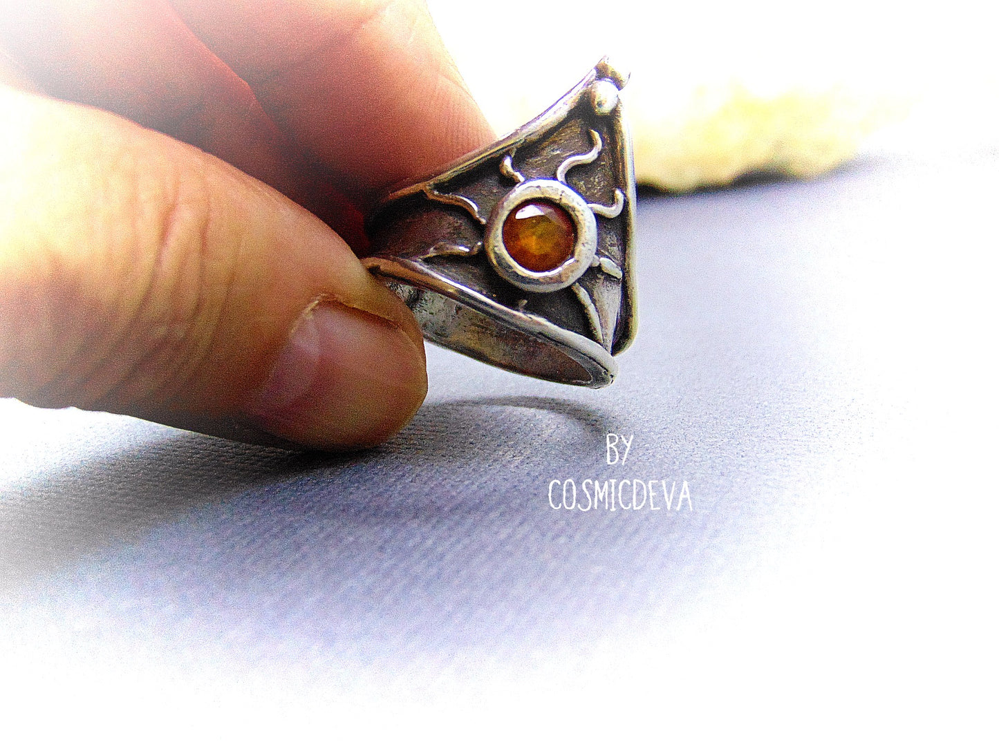 Medieval Triangle Shield Sterling Silver Citrine Size US 7.5 Ring, Beautiful hand sculptured medieval triangle shaped shield sterling silver ring with a 5 mm round citrine stone. This Ring is made of solid pure .950 sterling silver and hallmarked as it. The ring was oxidized to give it a vintage antique design. - CosmicDeva