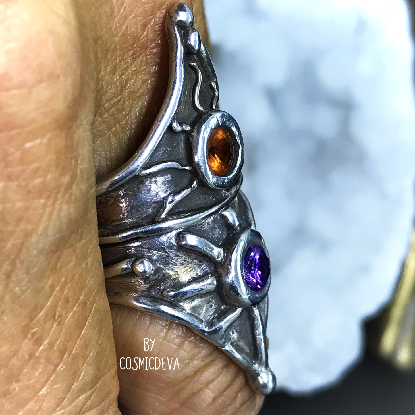 Medieval Triangle Shield Sterling Silver Citrine Size US 7.5 Ring. Beautiful hand sculptured medieval triangle shaped shield sterling silver ring with a 5 mm round citrine stone. This Ring is made of solid pure .950 sterling silver and hallmarked as it. The ring was oxidized to give it a vintage antique design. - CosmicDeva