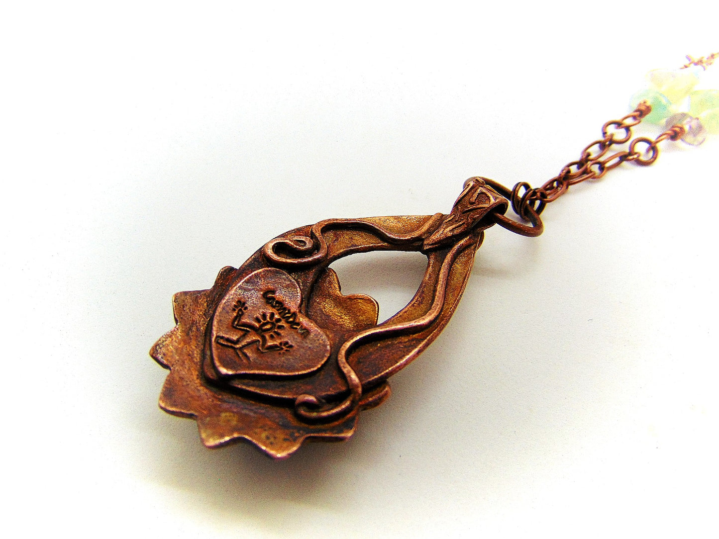 Labradorite Floral Mandala Copper Pendant Artisan Necklace - CosmicDeva