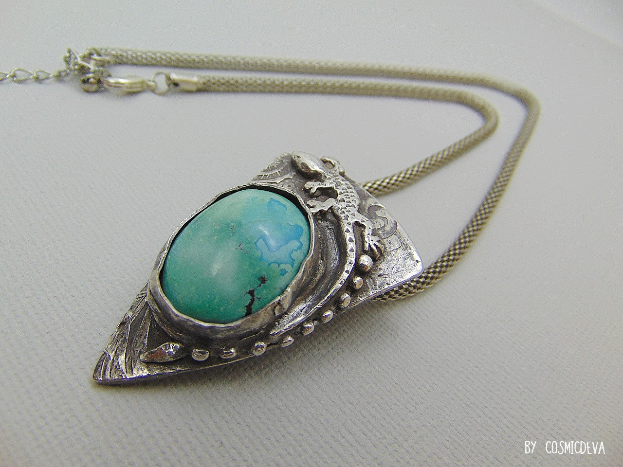 Lizard Turquoise Sterling Silver Pendant Necklace – Handcrafted Southwestern Jewelry - CosmicDeva