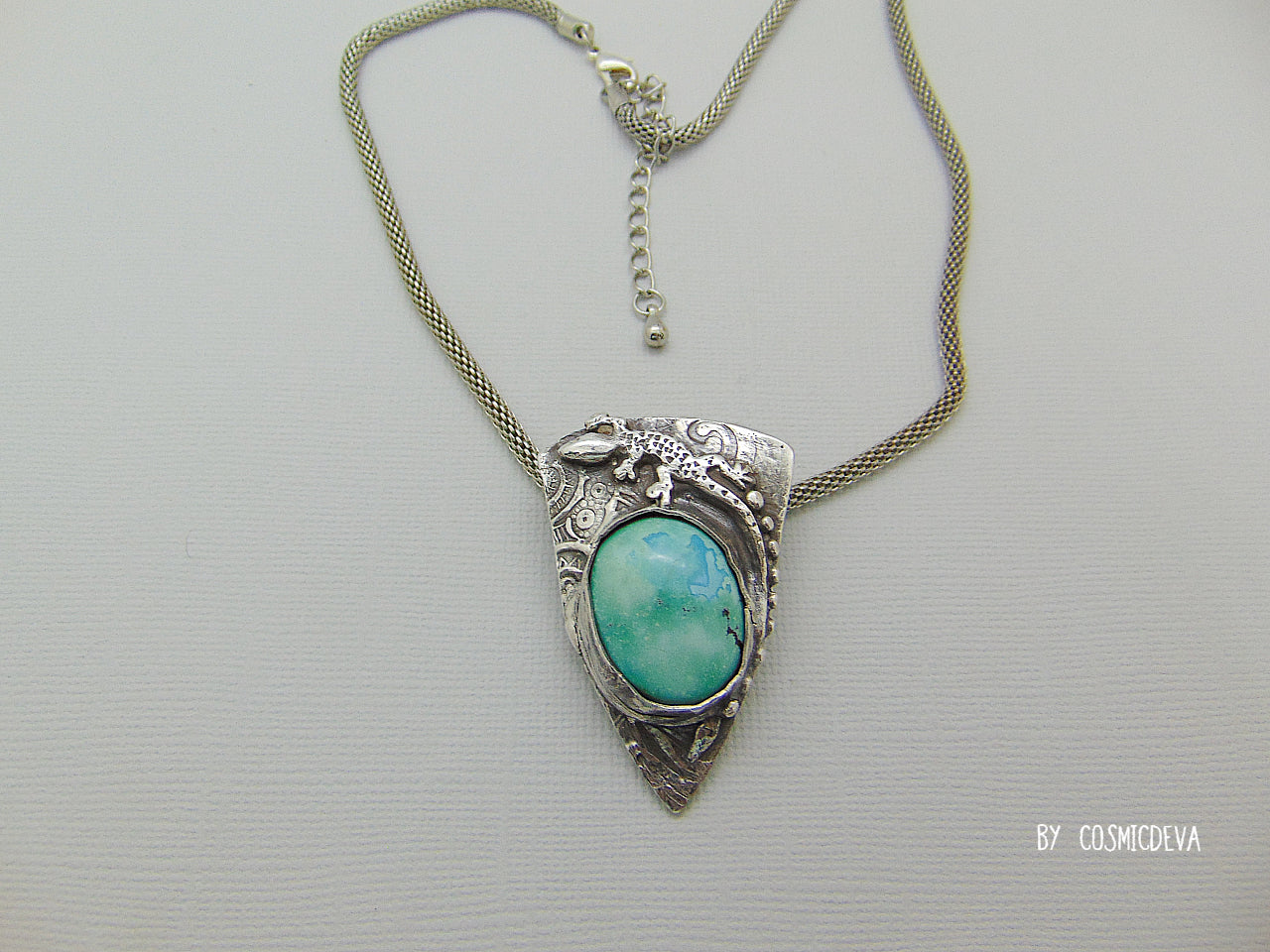 Lizard Turquoise Sterling Silver Pendant Necklace – Handcrafted Southwestern Jewelry - CosmicDeva