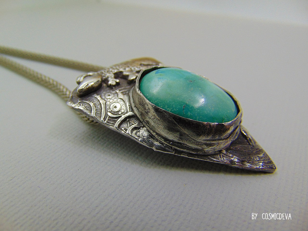 Lizard Turquoise Sterling Silver Pendant Necklace – Handcrafted Southwestern Jewelry - CosmicDeva