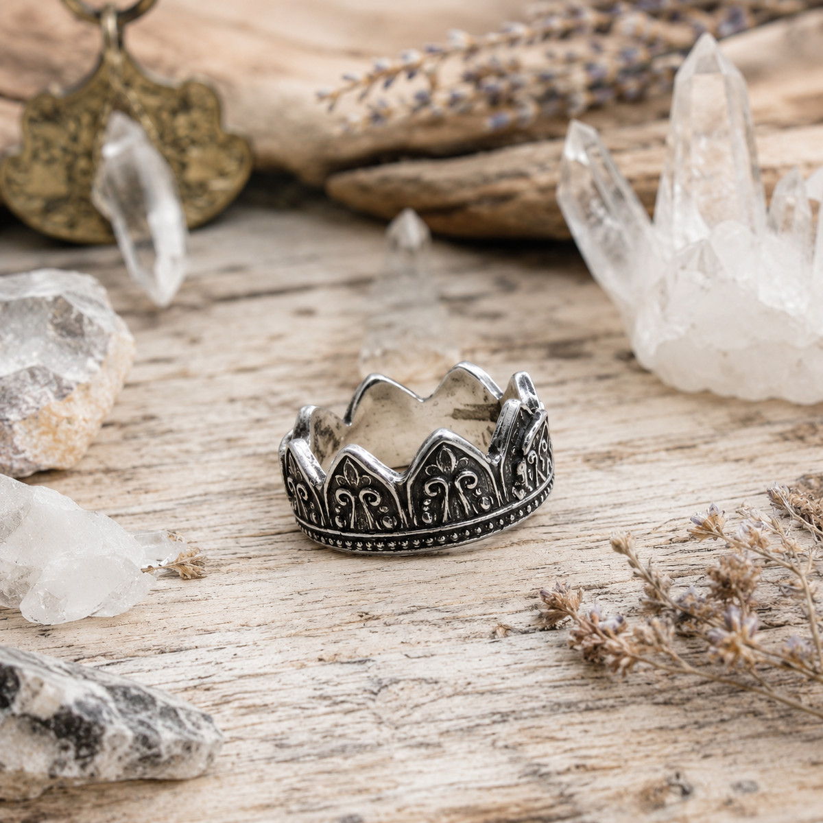 Handmade .950 sterling silver Mehndi crown ring featuring an Indian-inspired oxidized design. Recycled silver boho statement ring, US size 6. By Cosmicdeva 
