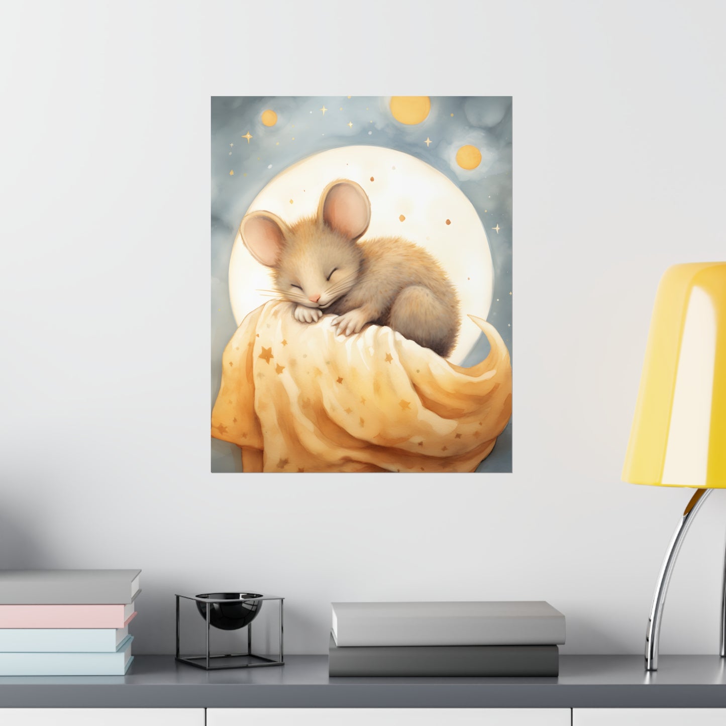 Cute sleeping Mouse, Nursery Decor, Kids room decor, stars, moon, sleeping animals Nursery Art, Watercolors, Nursery Wall Art - CosmicDeva
