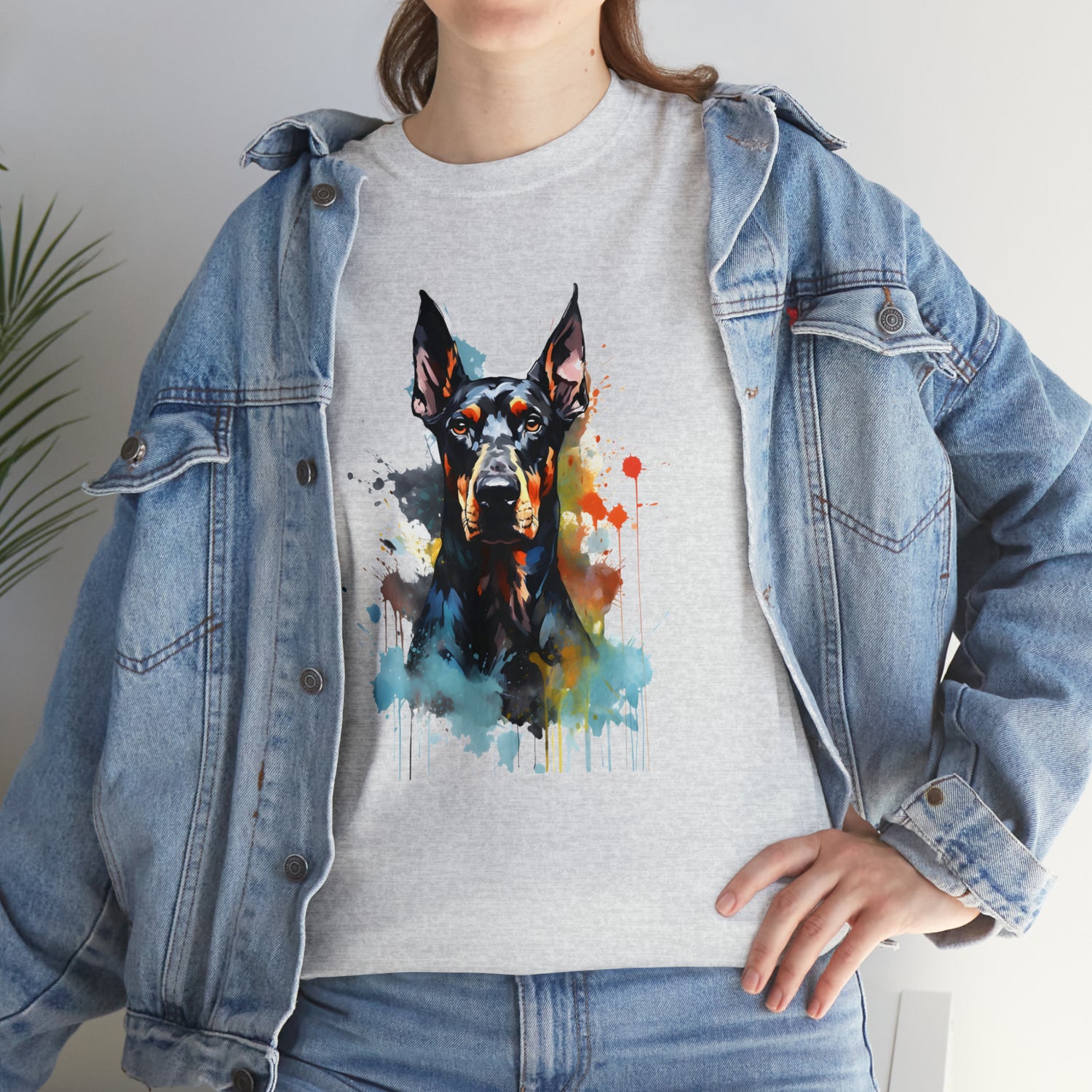 Doberman T-Shirt, Watercolor Doberman, Doberman Art Shirt, Dog Lover Apparel, Unisex Heavy Cotton Tee - CosmicDeva