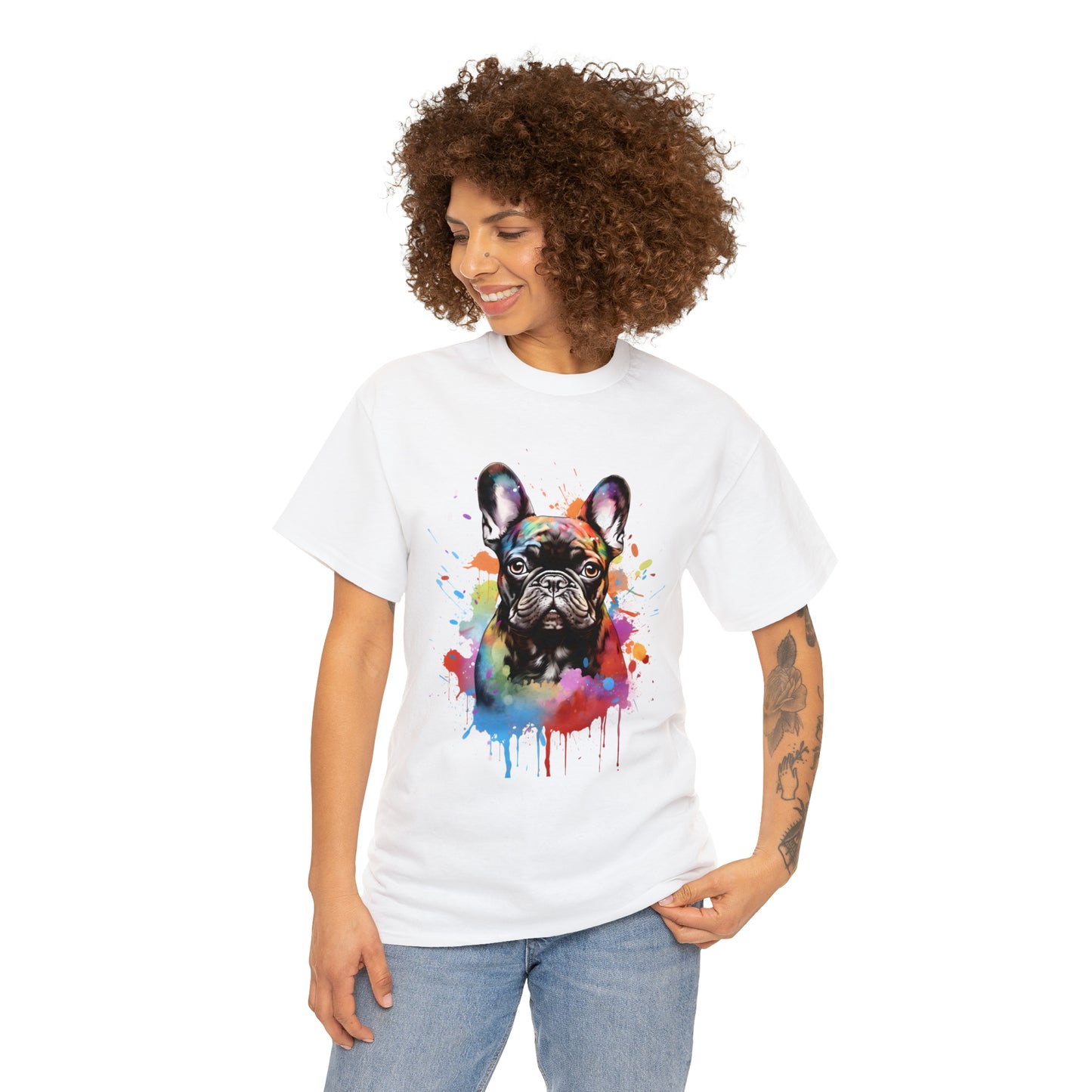 Black French Bulldog T-shirt, Unisex T-shirt, ring spun Cotton 100%, watercolor print T-shirt, T shirt art, T shirt animal, Unisex Heavy Cotton Tee - CosmicDeva