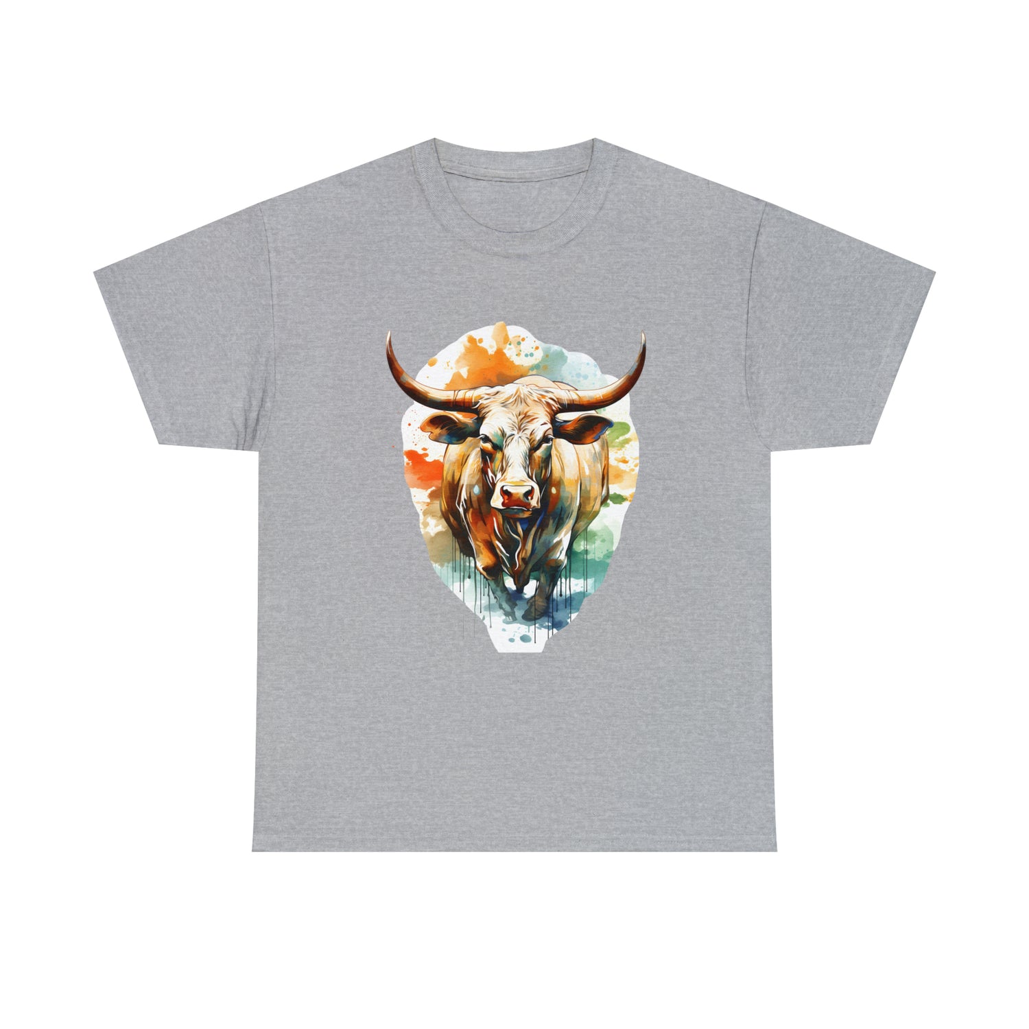 Watercolor Texas Longhorn T-shirt, Unisex Heavy Cotton Tee - CosmicDeva