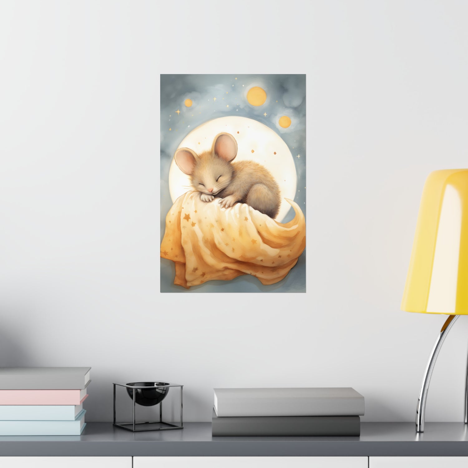 Sleepy Little Mouse with Watercolor Premium Matte Vertical Posters - CosmicDeva