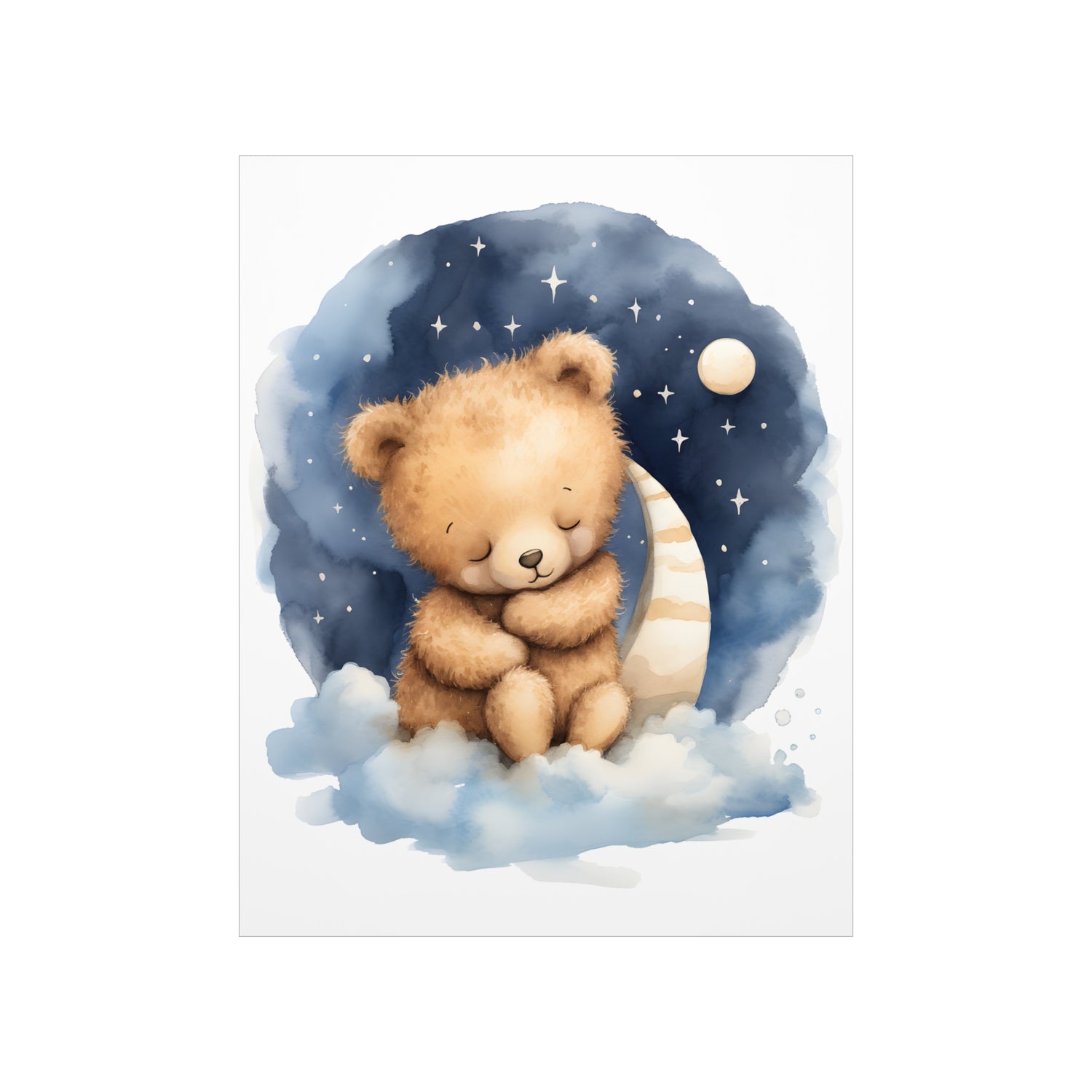 Teddy Bear Print, Bear Nursery Decor, Watercolor Art, Light Blue Nursery Poster, Baby Room Wall Art, sleeping animals, Animals Nursery Art - CosmicDeva