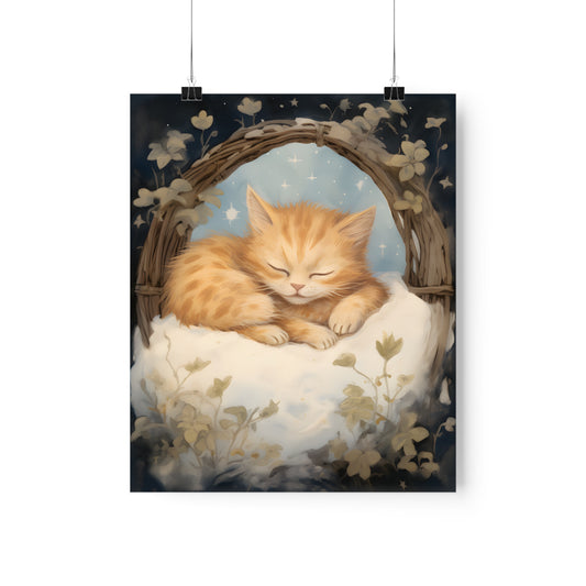 Cute Sleeping Cat, Cat Illustration, Nursery Print, Watercolor Art, Animal Art, Nursery Wall Decor, Nursery Decor, Nursery Wall Art, - CosmicDeva