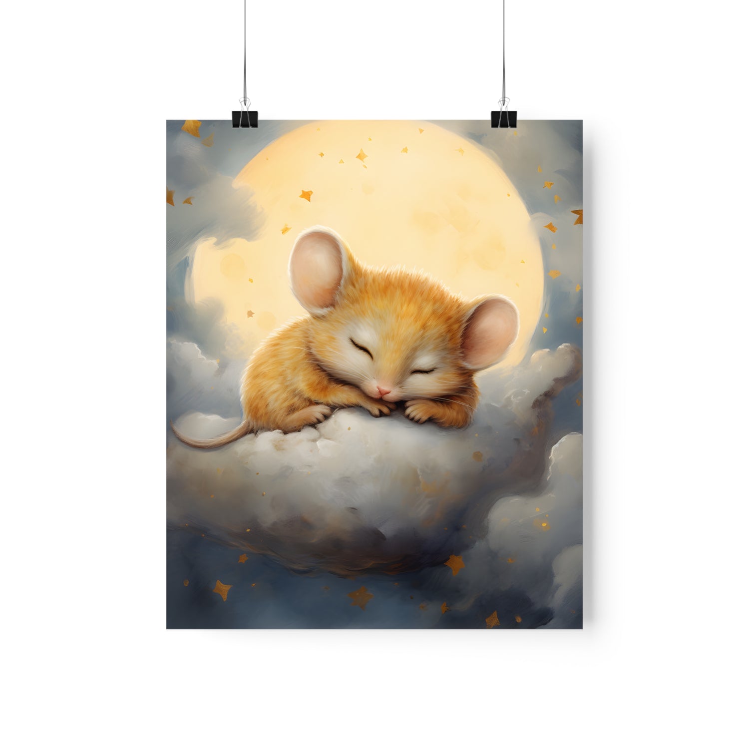 Sleeping little mouse and the moon,  Cute sleeping Mouse, Nursery Decor, Kids room decor, stars, moon, sleeping animals Nursery Art, Watercolors, Nursery Wall Art - CosmicDeva