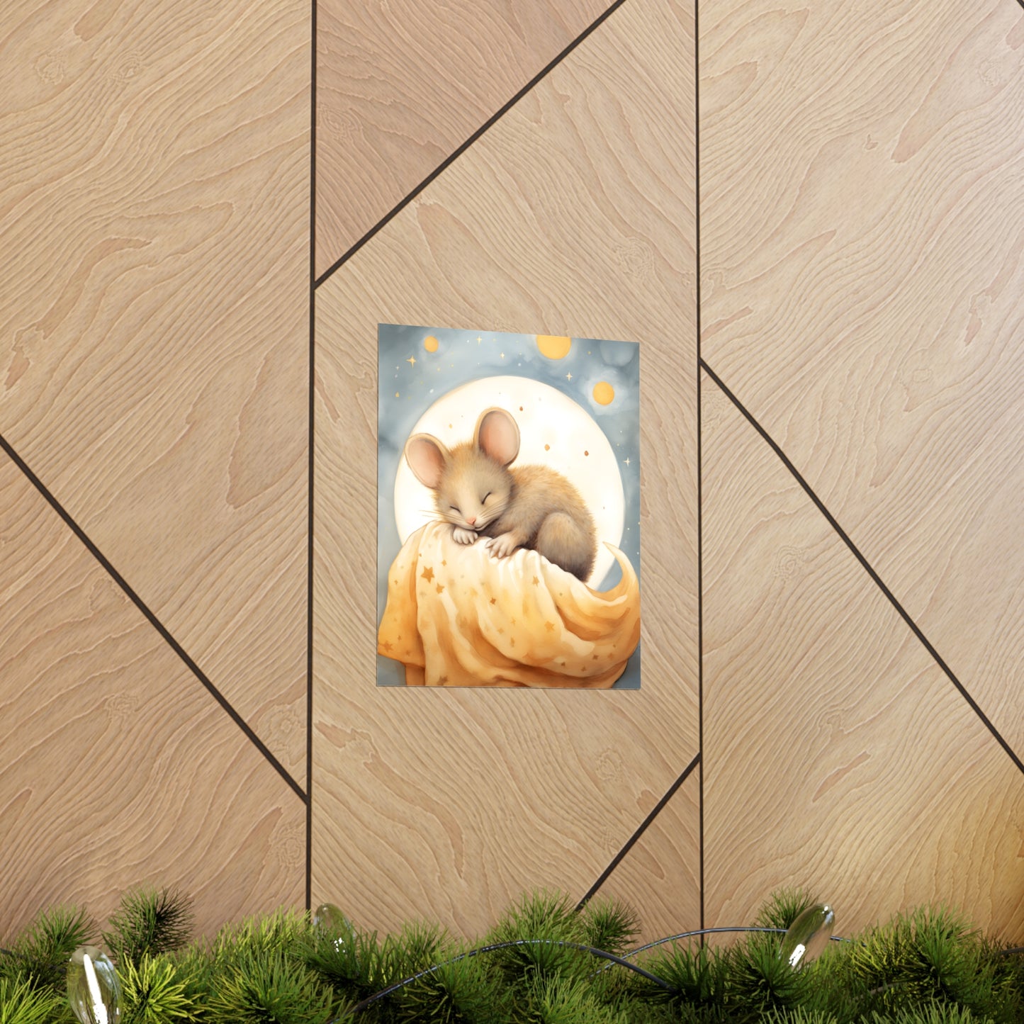 Sleepy Little Mouse with Watercolor Premium Matte Vertical Posters - CosmicDeva