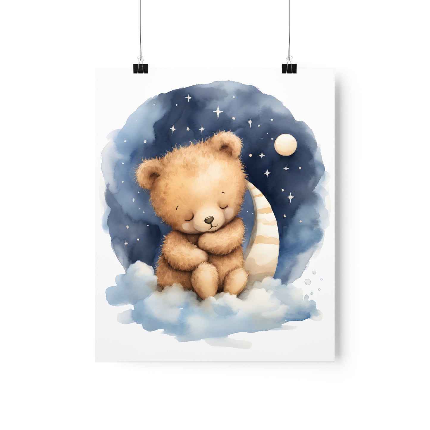 Teddy Bear Print, Bear Nursery Decor, Watercolor Art, Light Blue Nursery Poster, Baby Room Wall Art, sleeping animals, Animals Nursery Art - CosmicDeva