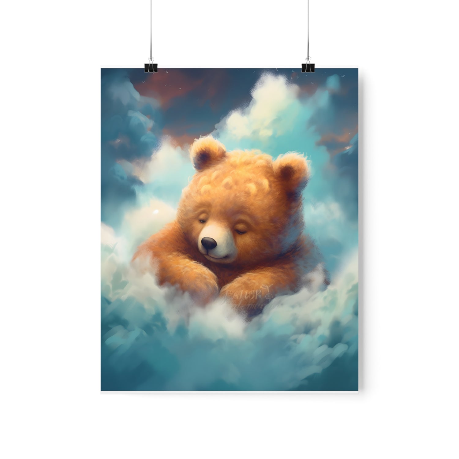 Cute sleeping Bear, Baby Room Wall Art, Nursery Decor, Kids room decor, clouds, sleeping animals, Animals Nursery Art , Nursery Décor, - CosmicDeva
