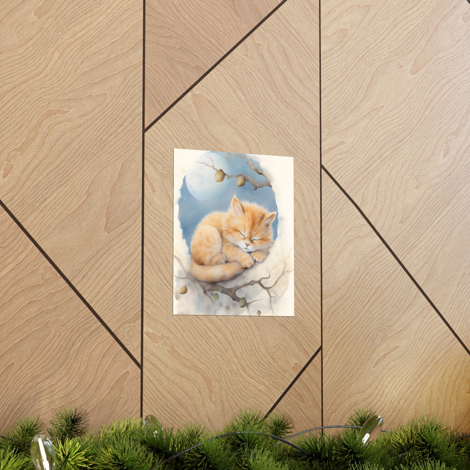 Cute sleeping Cat, Nursery Print, Baby cat Illustration, Watercolor Art, Nursery Wall Decor, Lovable kitty, Nursery Decor, Nursery Wall Art. - CosmicDeva