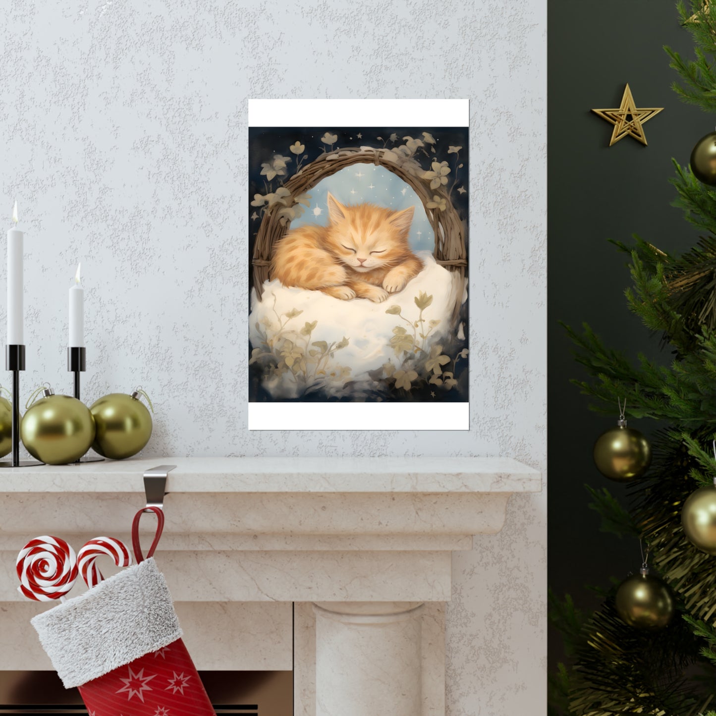 Cute Sleeping Cat, Cat Illustration, Nursery Print, Watercolor Art, Animal Art, Nursery Wall Decor, Nursery Decor, Nursery Wall Art, - CosmicDeva