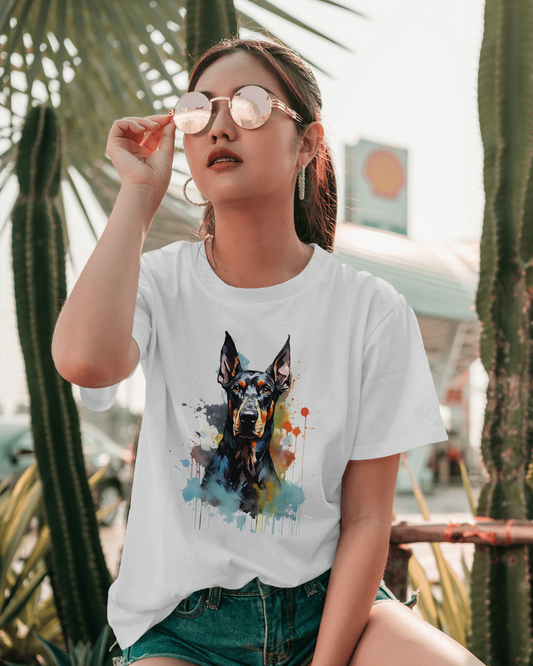 Doberman T-Shirt, Watercolor Doberman, Doberman Art Shirt, Dog Lover Apparel, Unisex Heavy Cotton Tee - CosmicDeva