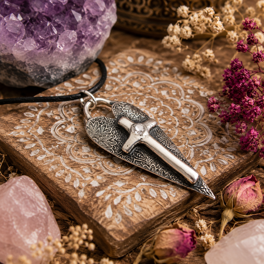 Handmade .999 fine silver Cross on Heart necklace with sparkling cubic zirconia. Unique Christian faith jewelry and meaningful religious gift for her.