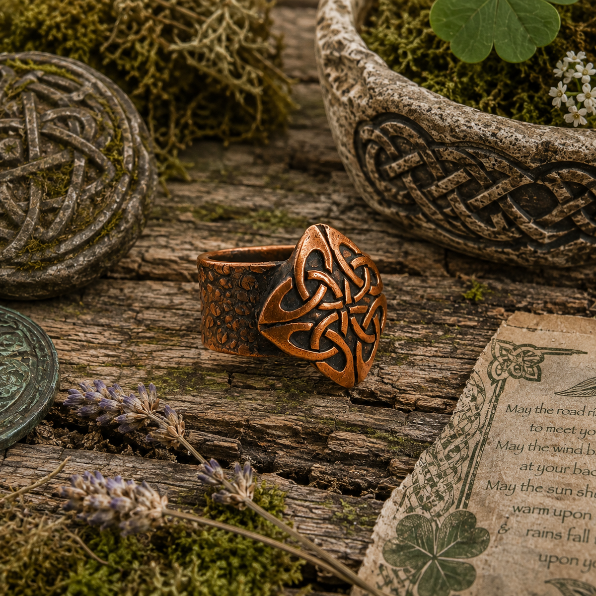 Handmade Celtic knot ring crafted from solid oxidized copper. Unique Irish medieval statement ring, US size 7, with antique finish and gift box. by cosmicdeva
