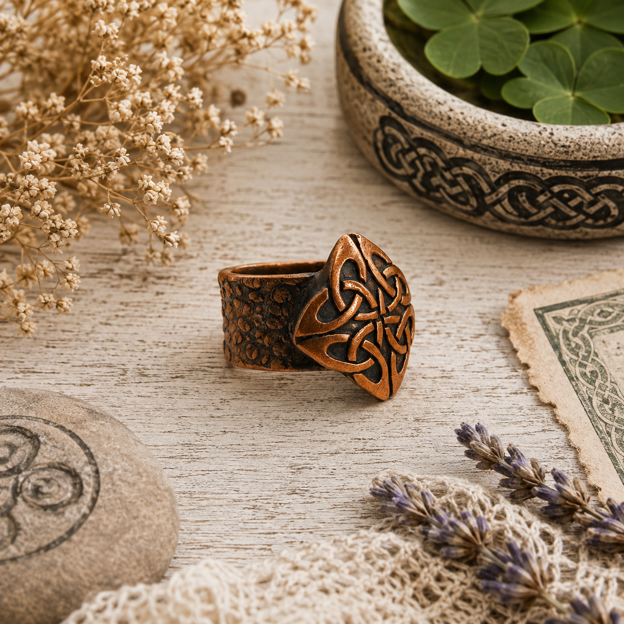 Handmade Celtic knot ring crafted from solid oxidized copper. Unique Irish medieval statement ring, US size 7, with antique finish and gift box. by cosmicdeva