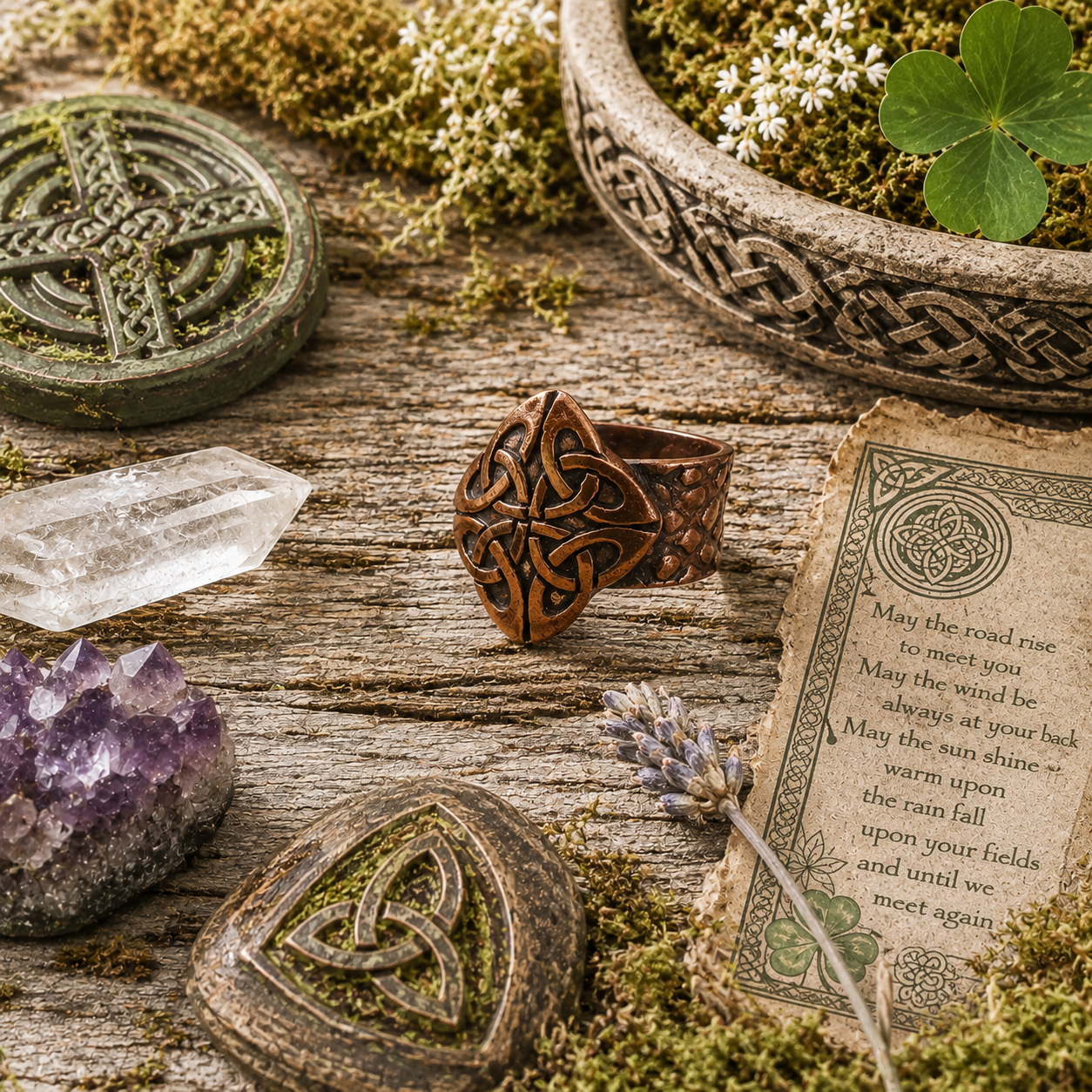 Handmade Celtic knot ring crafted from solid oxidized copper. Unique Irish medieval statement ring, US size 7, with antique finish and gift box. by cosmicdeva