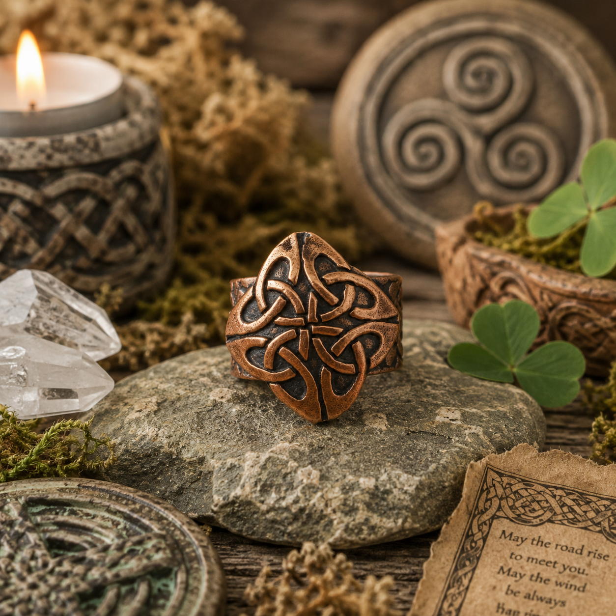 Handmade Celtic knot ring crafted from solid oxidized copper. Unique Irish medieval statement ring, US size 7, with antique finish and gift box. by cosmicdeva