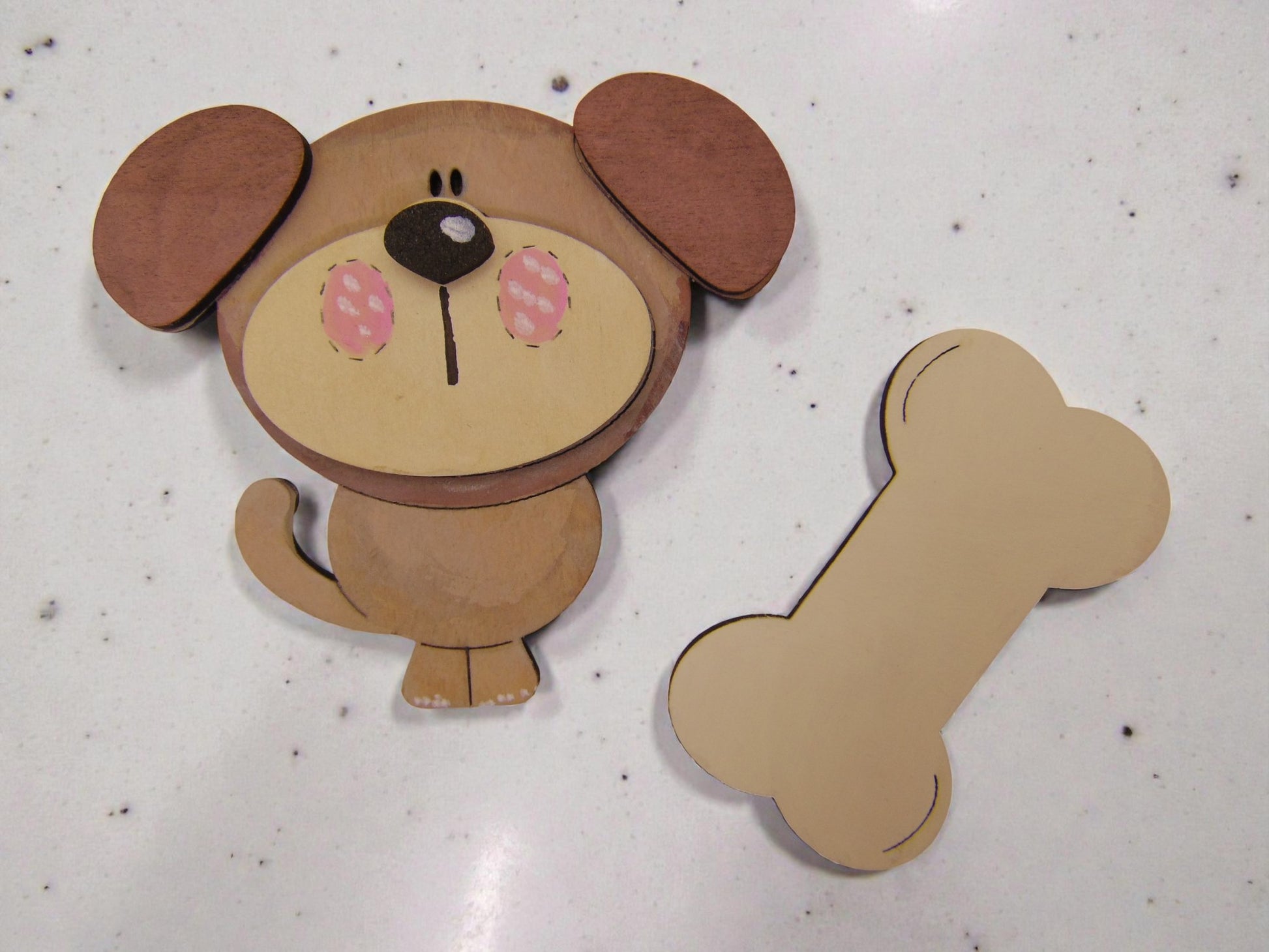 Handcrafted Wooden Dog Magnet with Bone, Cute Puppy Refrigerator Magnet - CosmicDeva