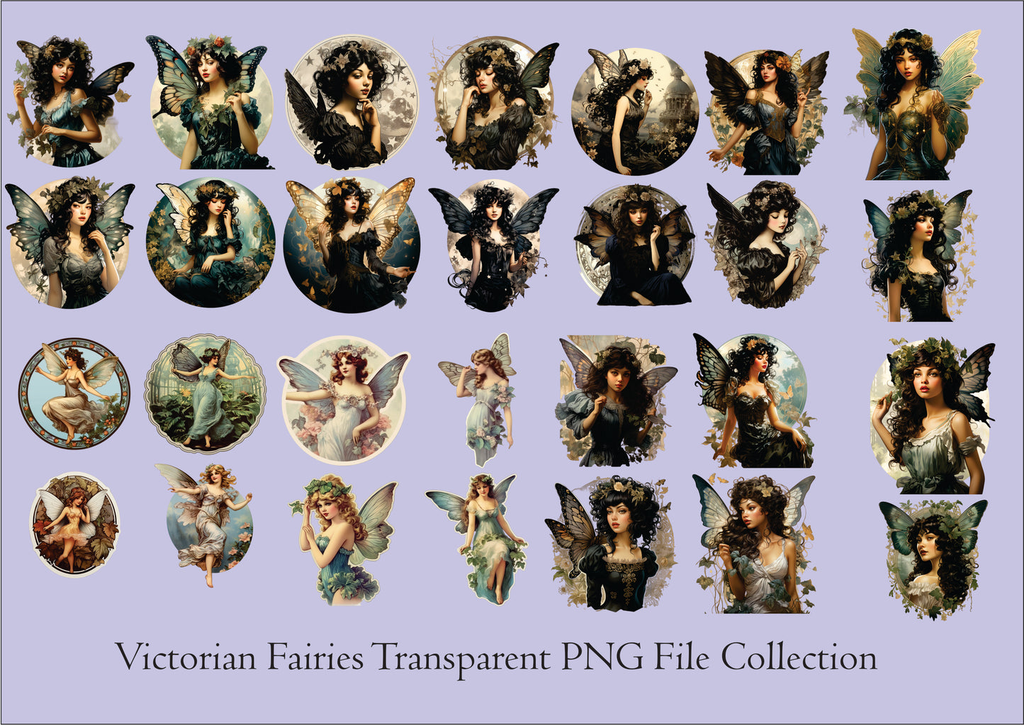 Victorian Fairies Collection, PNG Clipart, Digital files - CosmicDeva