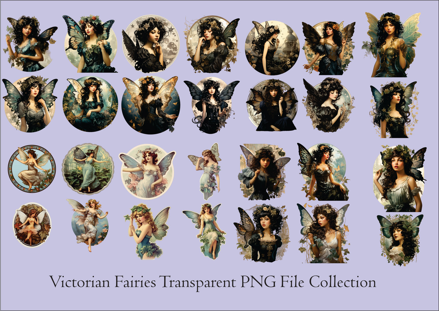 Victorian Fairies Collection, PNG Clipart, Digital files – CosmicDeva