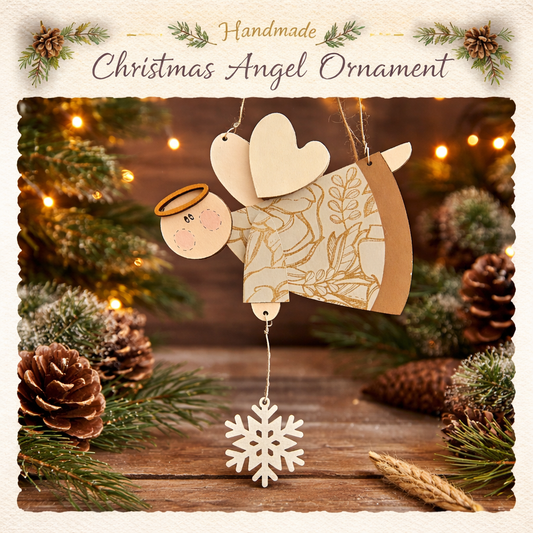 Wooden Flying Angel Ornament with Halo & Snowflake – Rustic Folk Art Hand Painted Christmas Décor - CosmicDeva