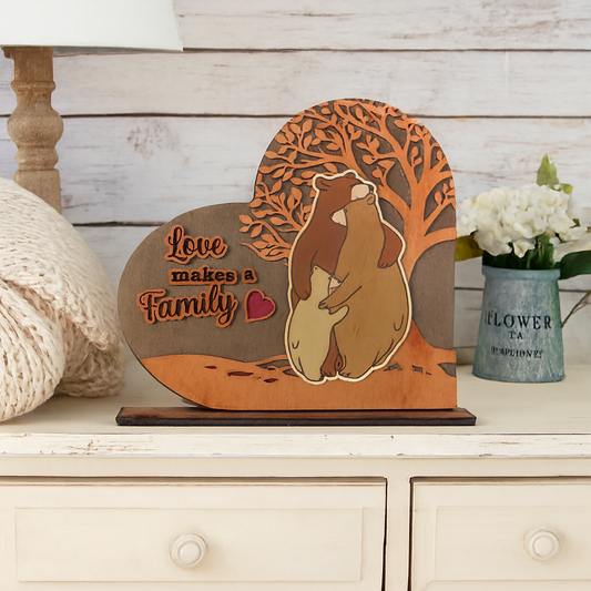 Heart-Shaped Wooden Bear Family Stand - CosmicDeva