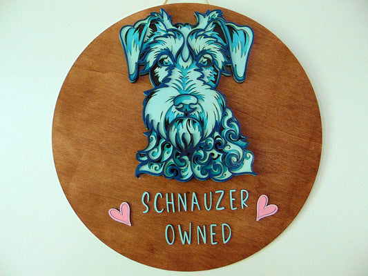 The Schnauzer Dog Wall Décor is a unique addition to any dog lover's home. Each piece is lovingly handcrafted, ensuring a one-of-a-kind piece of art. Our 3D Schnauzer design is made of 5 layers of wood and features a beautiful blue and white color scheme, making it a standout in any room. Ideal as a gift, we are happy to include a handwritten card with your personal message. Simply provide the details in your checkout notes.