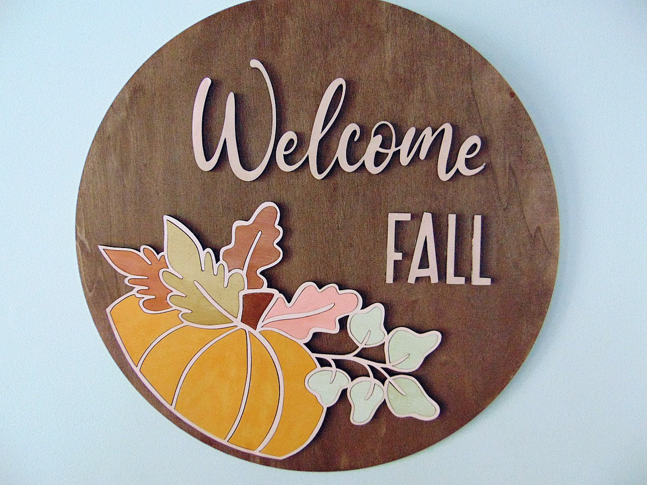 Welcome Fall Pumkin Door Hanger, MADE TO ORDER - Welcome Fall Sign - CosmicDeva