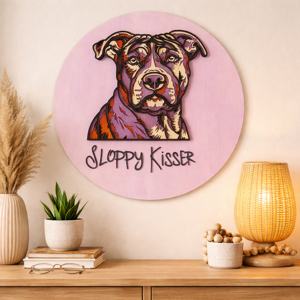 Personalized Pitbull Dog Portrait 3D Wall Décor, Custom wooden dog pet sign – made to order - CosmicDeva