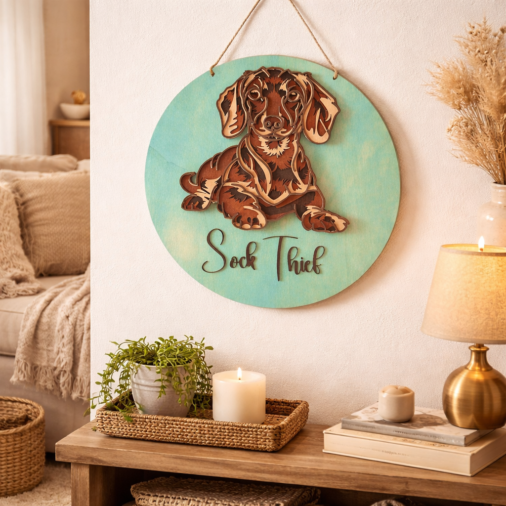 Wooden Custom Dachshund, Wooden Puppy Portrait, 3D Personalized Dachshund Wooden Wall Décor – made to order - CosmicDeva