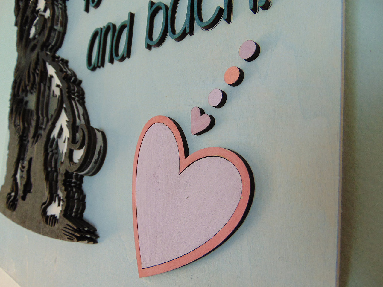 Wooden 3D Terrier Dog Wall Decor – “I Woof You to the Moon and Back” - CosmicDeva