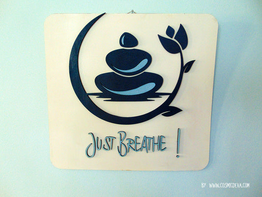 W-025 Yoga Zen Stone "Just Breathe" Wall Décor Hanger - CosmicDeva