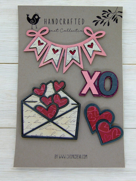 Set of 4 Handmade Wooden Refrigerator Magnets - Love & Valentine's Day Design - CosmicDeva