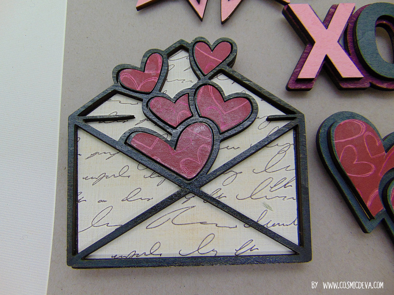 Set of 4 Handmade Wooden Refrigerator Magnets - Love & Valentine's Day Design - CosmicDeva