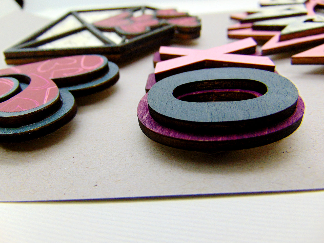 Set of 4 Handmade Wooden Refrigerator Magnets - Love & Valentine's Day Design - CosmicDeva