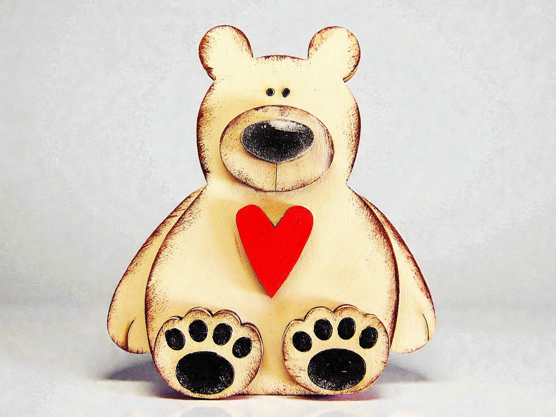 White Sitting Polar Bear with Heart – Handmade Wooden Magnet - CosmicDeva